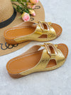 Chic Gold Platform Wedge Sandals with Crocodile Pattern & Metal Accents - Perfect for Summer Style!