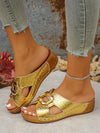 Chic Gold Platform Wedge Sandals with Crocodile Pattern & Metal Accents - Perfect for Summer Style!