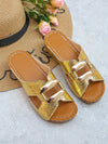 Chic Gold Platform Wedge Sandals with Crocodile Pattern & Metal Accents - Perfect for Summer Style!