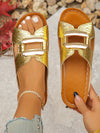 Chic Gold Platform Wedge Sandals with Crocodile Pattern & Metal Accents - Perfect for Summer Style!