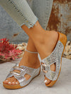 Chic Gold Platform Wedge Sandals with Crocodile Pattern & Metal Accents - Perfect for Summer Style!