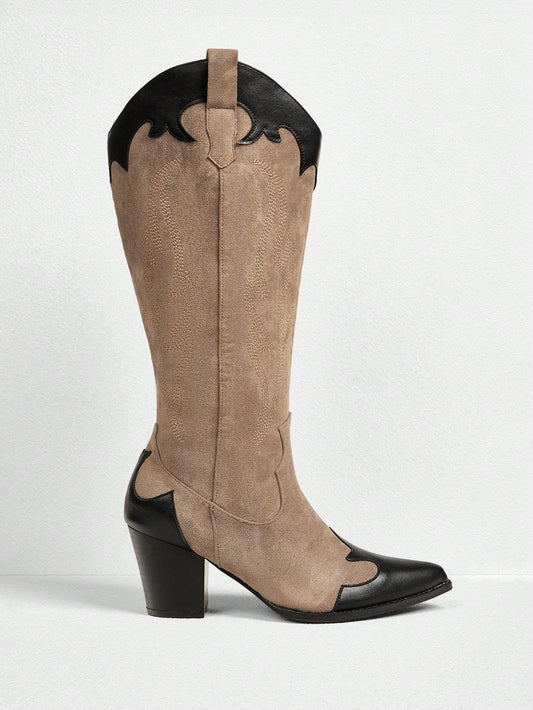 Chic Embroidered High Heel Western Boots with Side Zipper - Perfect for Autumn & Winter