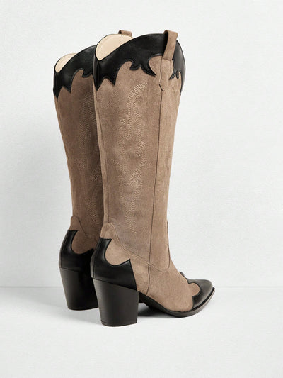 Chic Embroidered High Heel Western Boots with Side Zipper - Perfect for Autumn & Winter