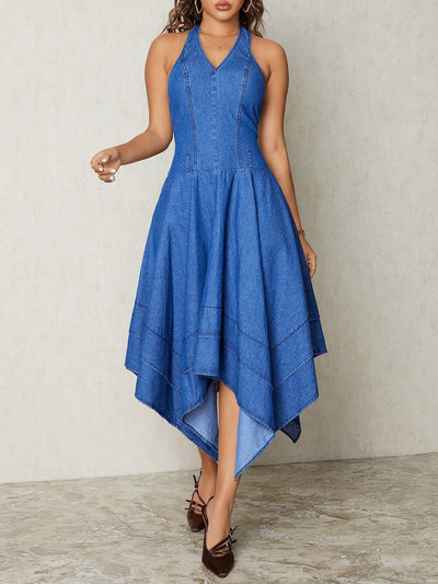 Chic Asymmetrical Hem Denim Dress - Effortless Style for Every Occasion