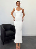 White backless bow maxi dress front view