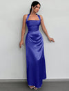 Elegant Backless Satin Maxi Dress with Halter Neck Design