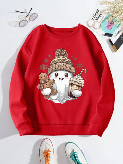 Cozy Christmas Cheer: Women's Snowman & Gingerbread Print Sweatshirt