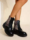 Chic Leopard Patchwork Mid-Calf Platform Boots – Stylish British-Inspired Footwear