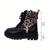 Chic Leopard Patchwork Mid-Calf Platform Boots – Stylish British-Inspired Footwear