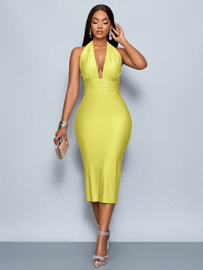 Elegant Women's Deep V-Neck Halter Dress - Perfect for Any Occasion