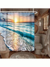 Ocean Breeze: Waterproof Sea Wave Pattern Shower Curtain with Hooks for Stylish Bathroom Décor