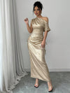 Chic Iridescent Cinched Waist Asymmetric Neck Dress for Elegant Women