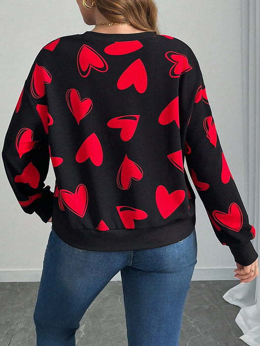 Trendy Plus Size Heart Graffiti Loose Pullover Hoodie - Casual Comfort for Every Occasion