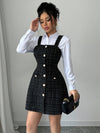 Chic & Comfortable: Women's Wide Strap Plaid Midi Dress with Button Details and Pockets