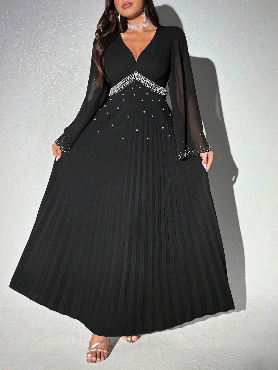 Step into the spotlight with this Elegant Plus Size Maxi Party Dress, designed to make every celebration unforgettable. Adorned with delicate pearl details and featuring flowing balloon sleeves, it combines charm and comfort effortlessly. The maxi length adds a graceful touch, perfect for twirling through the night. Celebrate your curves with a dress that’s as playful as it is stunning!