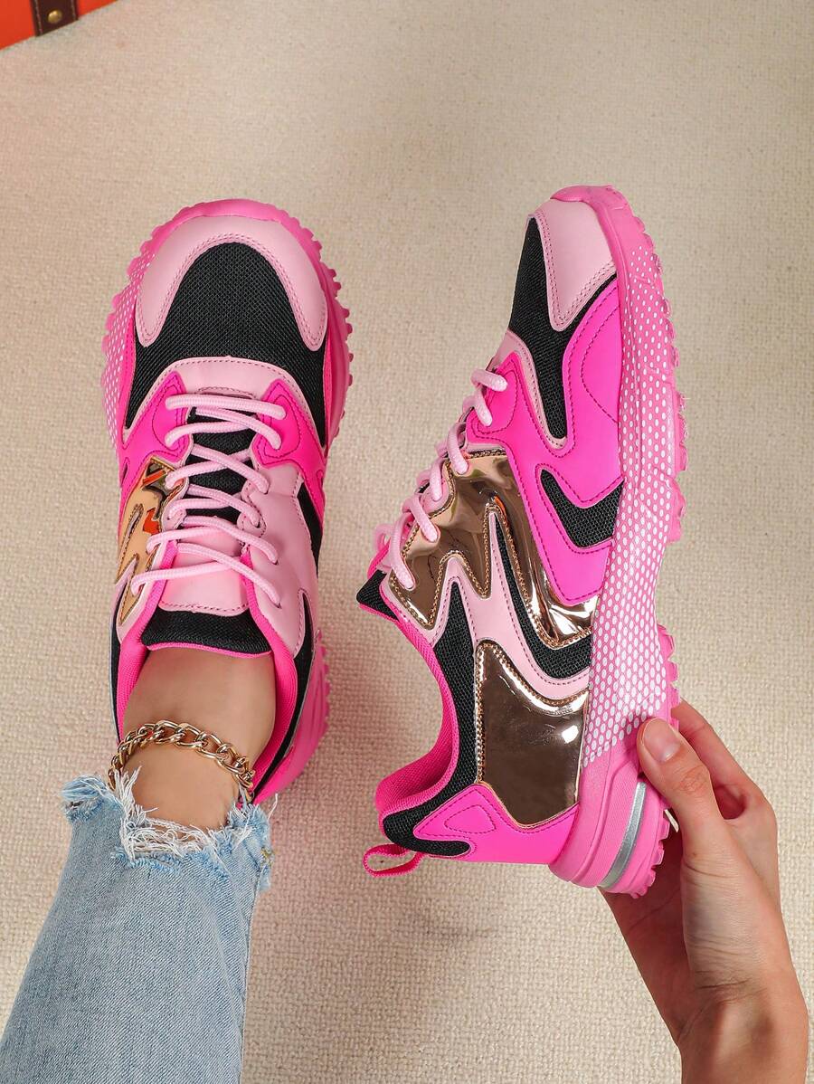 pink mesh chunky sneakers image 3 showing visible mesh, laces, color, sole, toe, heel, or sneaker construction details
