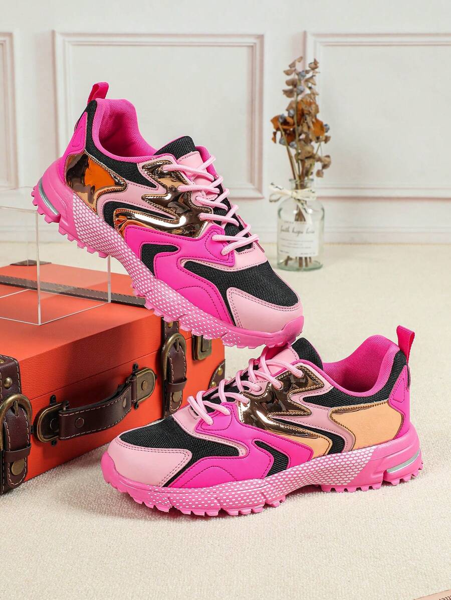 pink mesh chunky sneakers image 4 showing visible mesh, laces, color, sole, toe, heel, or sneaker construction details
