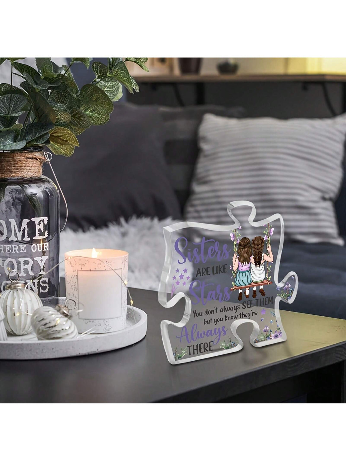 Bring some love to your desk with our Heartfelt Sister Puzzle Acrylic Plaque. This unique desk decor is a perfect gift for any occasion for your beloved sister. Show her how much you appreciate her with this thoughtful and playful puzzle plaque.
