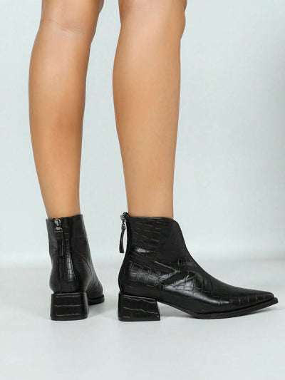 Chic Autumn-Winter Chunky Heel Pointed Toe Ankle Boots with Back Zipper