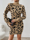 Chic Leopard Print Turtleneck Bodycon Sweater Dress for Autumn & Winter