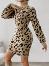 Chic Leopard Print Turtleneck Bodycon Sweater Dress for Autumn & Winter