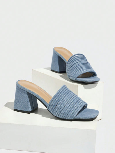 Chic Comfort: Women's Blue Braided High Heel Sandals for Effortless Elegance