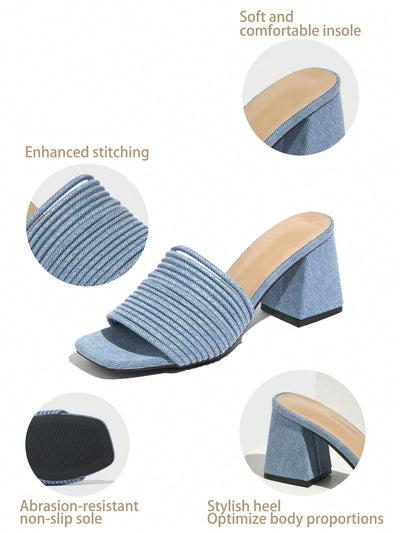 Chic Comfort: Women's Blue Braided High Heel Sandals for Effortless Elegance