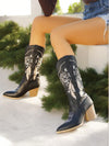 Chic Country Western Embroidered Tall Boots with Chunky Heel