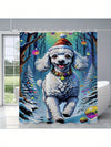 Festive Sheep Print Waterproof Shower Curtain – Satin Textured Bathroom Decor