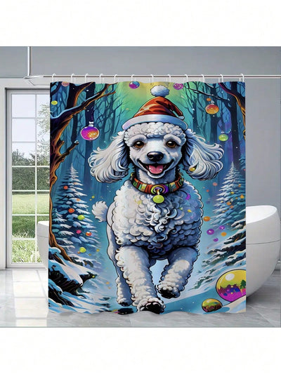 Festive Sheep Print Waterproof Shower Curtain – Satin Textured Bathroom Decor