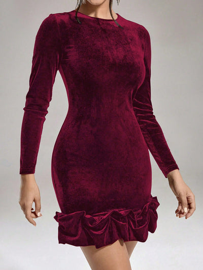 Elegant Velvet Puff Ball Dress - Perfect for Christmas and Valentine’s Day Parties