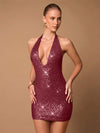 Shimmering Elegance: Deep V Sequin Halter Backless Mini Dress for Unforgettable Nights