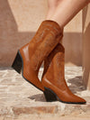 Chic Knight Style Embroidered Boots - Comfortable Thick Heel for Festive Fashion