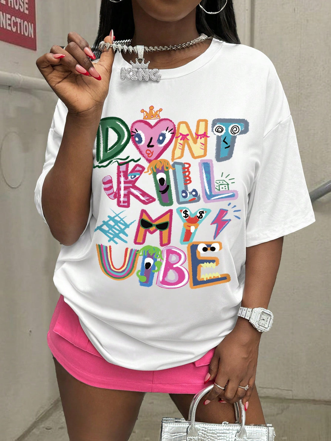 Add a splash of fun to your wardrobe with this trendy graphic slogan tee! Featuring a casual round neck and comfy short sleeves, it’s perfect for everyday wear or gifting to a friend who loves stylish, easygoing vibes. Pair it with jeans or shorts for an effortlessly cool look that speaks your playful spirit.