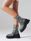 Chic Leopard Print Patchwork Ankle Boots with Thick Sole & Side Zipper – Elegant British Style