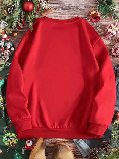 Cozy Christmas Cheer: Holiday Print Drop Shoulder Sweatshirt