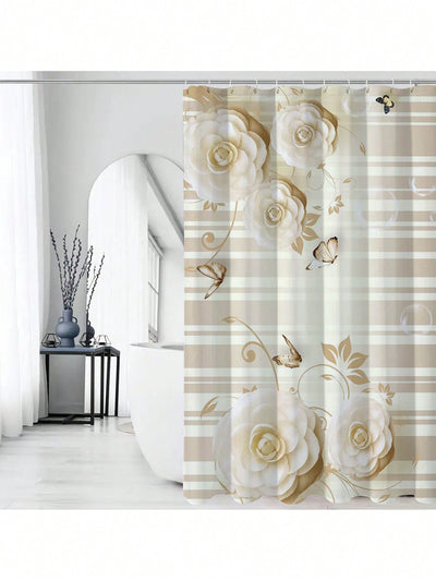 Elegant White Rose Waterproof Shower Curtain – Ideal for Home Bathroom Decor