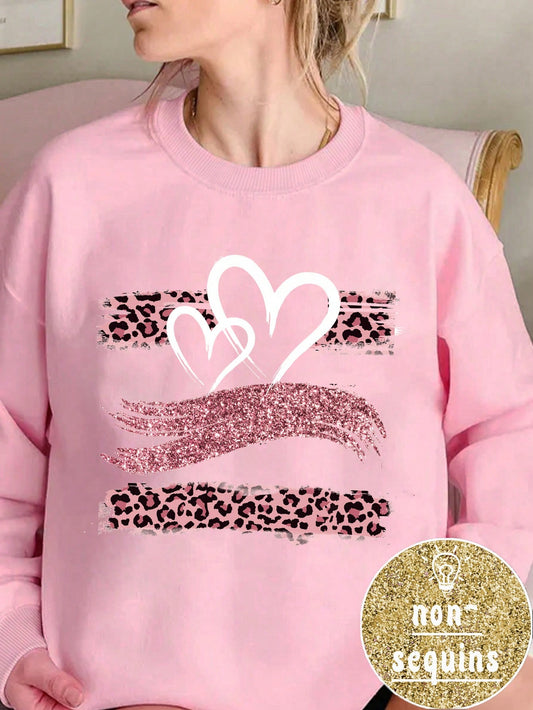 Cozy Chic: Heart & Leopard Print Sweatshirt for Effortless Autumn Style