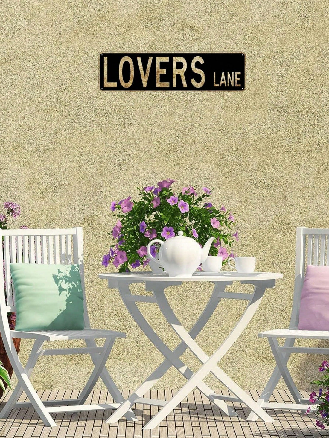 Transform any space into a charming escape with our Lovers Lane tin sign! Perfect for home or café décor, this vintage metal sign adds a touch of whimsy and nostalgia. Bring on the love and cozy vibes.