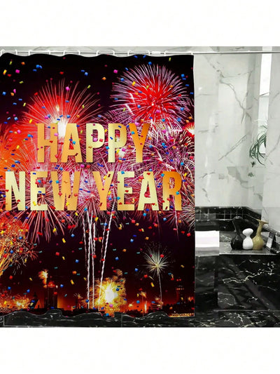 Happy New Year Satin Waterproof Shower Curtain – Stylish Bathroom Decor & Easy Care