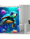 Ocean-Inspired Elegance: Waterproof Satin Shower Curtain with Sea Turtle Design