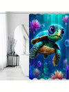 Ocean-Inspired Elegance: Waterproof Satin Shower Curtain with Sea Turtle Design