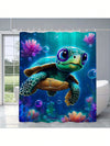 Ocean-Inspired Elegance: Waterproof Satin Shower Curtain with Sea Turtle Design