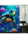 Ocean-Inspired Elegance: Waterproof Satin Shower Curtain with Sea Turtle Design