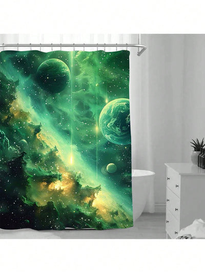 Serene Green Sky Printed Waterproof Satin Shower Curtain – Stylish Bathroom Decor