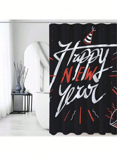 Celebrate in Style: Happy New Year Waterproof Satin Shower Curtain – Machine Washable Bathroom Decor