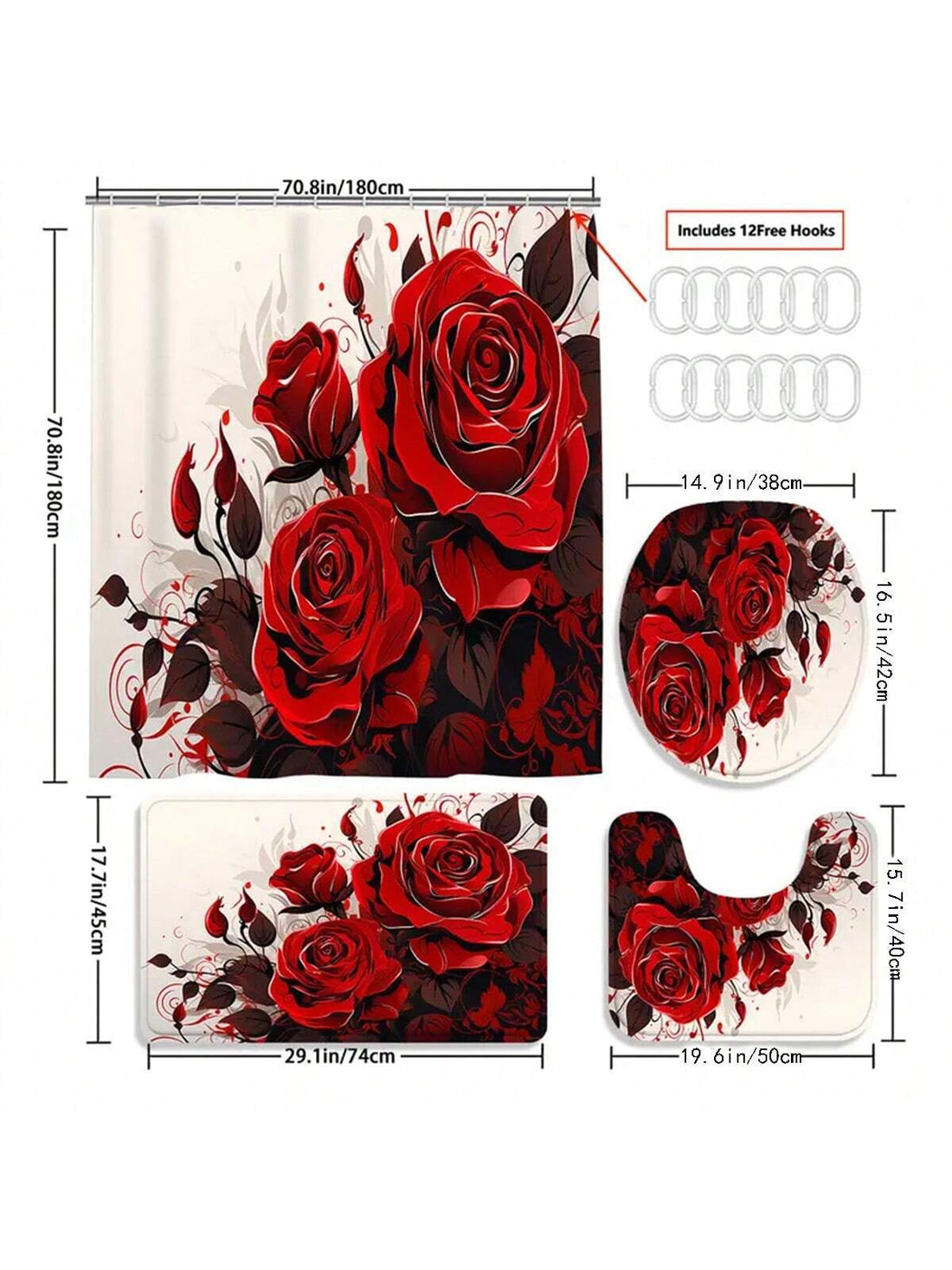 Bring a splash of summer charm to your bathroom with this Elegant Red Rose Shower Curtain Set. Featuring a vibrant red rose design, the waterproof curtain keeps your space fresh and stylish. The matching non-slip bathroom rug and toilet mat add comfort and safety, making every step a delight. Perfect for brightening up your daily routine with a touch of modern floral fun!