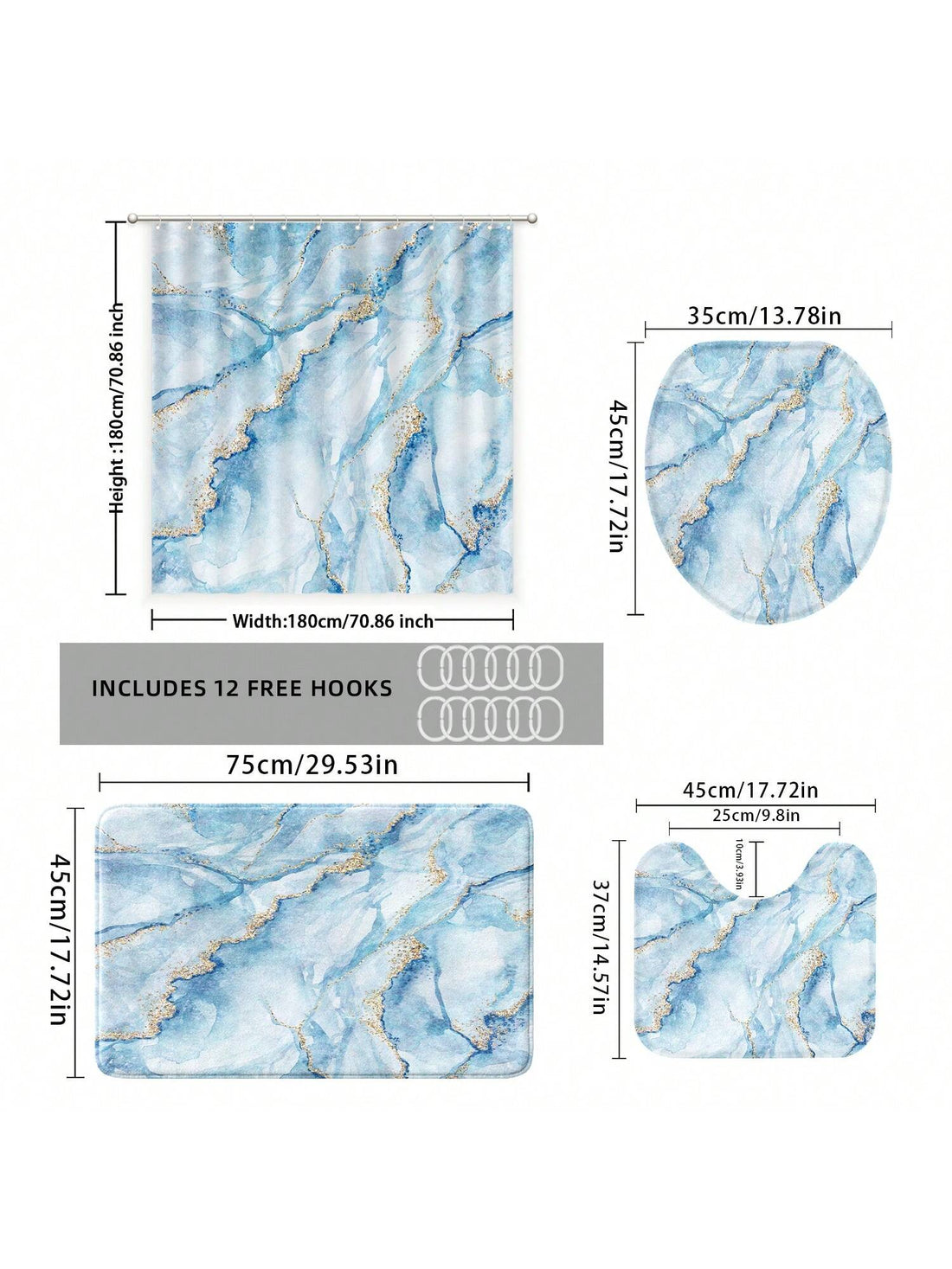 Transform your bathroom into a chic retreat with this Modern Blue Marble Curtain Set. Featuring a sleek blue marble design, it includes a matching rug and accessories to tie the look together effortlessly. Perfect for adding a splash of luxury and minimalist charm, this set makes every shower feel like a stylish escape. Dive into comfort and style with a playful twist!