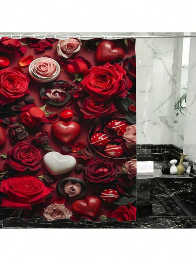 Elegant Floral Waterproof Shower Curtain - Satin Texture & Machine Washable Bathroom Accessory