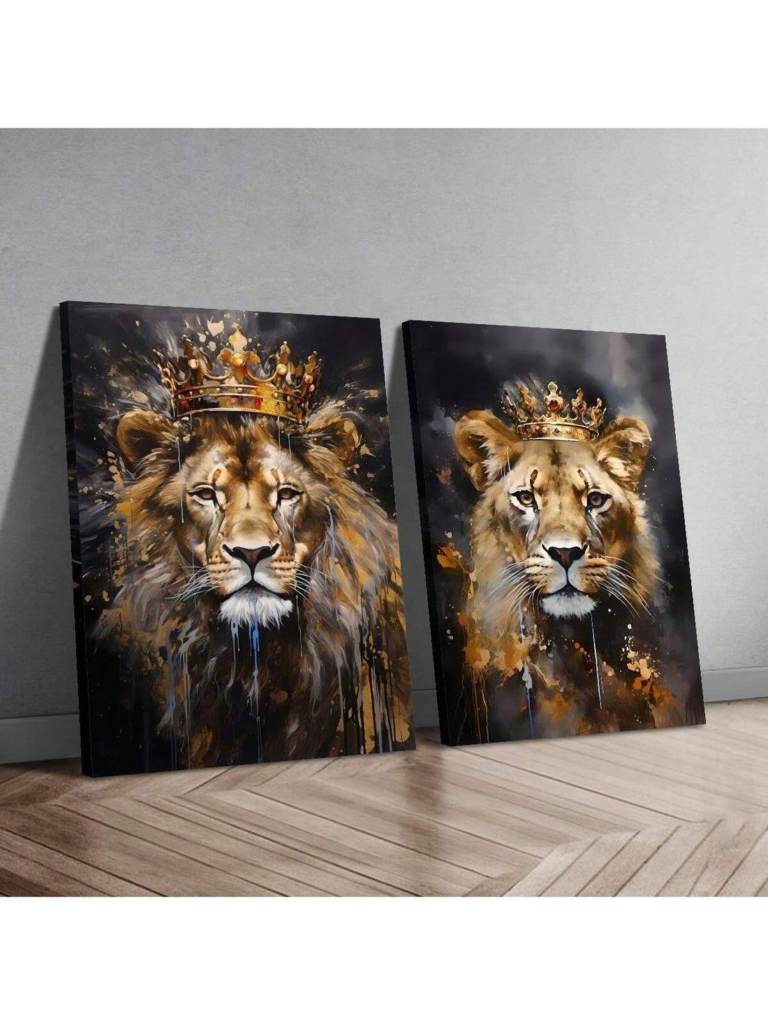 Bring a majestic roar to your space with this King and Queen Lion Canvas Wall Art Set. Perfectly pairing regal lions in a bold design, these prints add wild charm and royal vibes to any room. Whether it's your living room or office, let these fierce yet elegant lions rule the walls and spark conversation. A playful way to showcase strength and style!